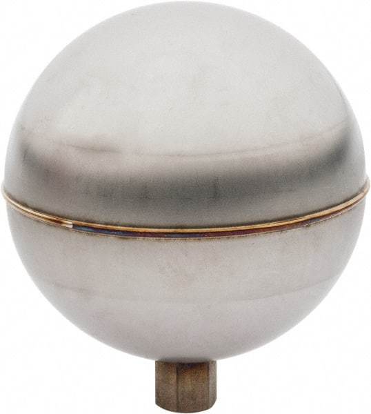 Made in USA - 3-1/2" Diam, Spherical, Internal Connection, Metal Float - 1/4-20 Thread, Stainless Steel, 700 Max psi, 24 Gauge - Apex Tool & Supply