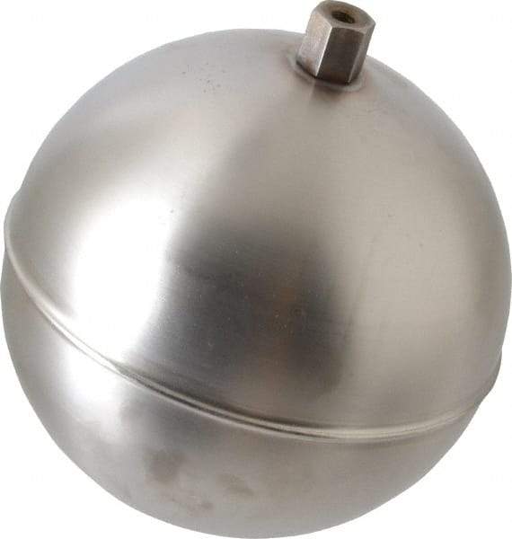 Made in USA - 5" Diam, Spherical, Hex Spud Connection, Metal Float - 1/4-20 Thread, Stainless Steel, 800 Max psi, 19 Gauge - Apex Tool & Supply