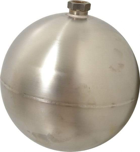 Made in USA - 7" Diam, Spherical, Hex Spud Connection, Metal Float - 3/8" Straight Thread, Stainless Steel, 650 Max psi, 14 Gauge - Apex Tool & Supply