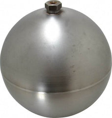 Made in USA - 8" Diam, Spherical, Hex Spud Connection, Metal Float - 3/8-16 Thread, Stainless Steel, 450 Max psi, 21 Gauge - Apex Tool & Supply