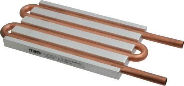 Lytron - 6" Long x 3-1/2" High, Straight Connection Copper Tube Cold Plate - 3/8 OD Tube, 4-Pass Fluid Path, Water Cooling, 1/2" Thick - Apex Tool & Supply