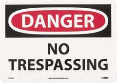NMC - "Danger - No Trespassing", 10" Long x 14" Wide, Fiberglass Safety Sign - Rectangle, 0.095" Thick, Use for Security & Admittance - Apex Tool & Supply