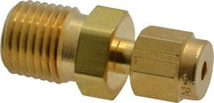 Parker - 1/8" OD, Brass Male Connector - 3,600 Max Working psi, 9/16" Hex, Comp x MNPT Ends - Apex Tool & Supply