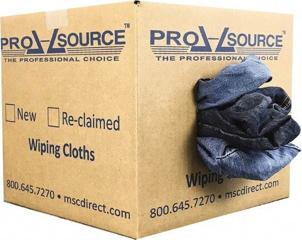 PRO-SOURCE - Reclaimed Rags - Assorted Colors, Denim, Low Lint, 10 Lbs. at 2 to 4 per Pound, Box - Apex Tool & Supply