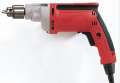 Milwaukee Tool - 1/4" Keyed Chuck, 4,000 RPM, Pistol Grip Handle Electric Drill - 7 Amps, 120 Volts, Reversible, Includes Chuck Key with Holder - Apex Tool & Supply