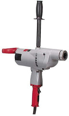 Milwaukee Tool - 1-1/4" Keyless Chuck, 250 RPM, Spade Handle Electric Drill - 10 Amps, 120 Volts, Reversible, Includes Pipe Handle - Apex Tool & Supply