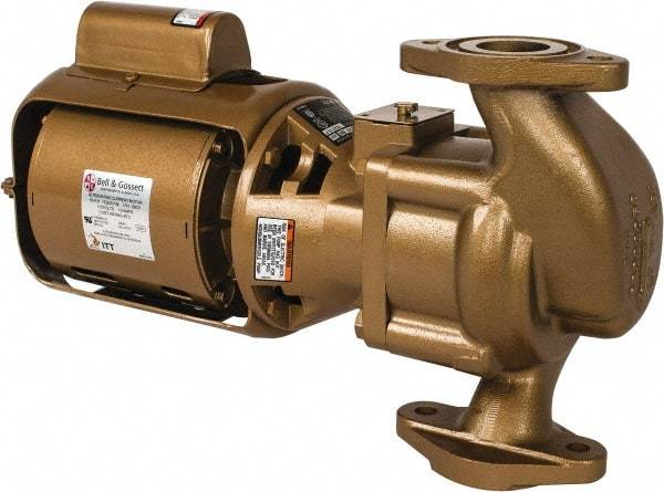 Bell & Gossett - 1/6 hp, 15-3/8" Long, 1 Phase, Bronze Housing, Phenolic Impeller, Inline Circulator Pump - 115 Volt, 60 Hz, 8-1/2" Flange Width, Bell & Gossett Part No. 102213, 125 Max psi, ODP Motor - Apex Tool & Supply