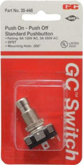 GC/Waldom - 1/2 Inch Mount Hole, Miniature Pushbutton Switch Only - Round, Chrome Pushbutton, Nonilluminated, Maintained (MA), On-Off - Apex Tool & Supply