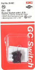 GC/Waldom - SPST, Maintained (MA), On-Off Sequence, Lighted Miniature Rocket Switch - 5 Amps at 125 Volts, 3 Amps at 250 Volts, Quick Connect & Solder, Panel Mount - Apex Tool & Supply