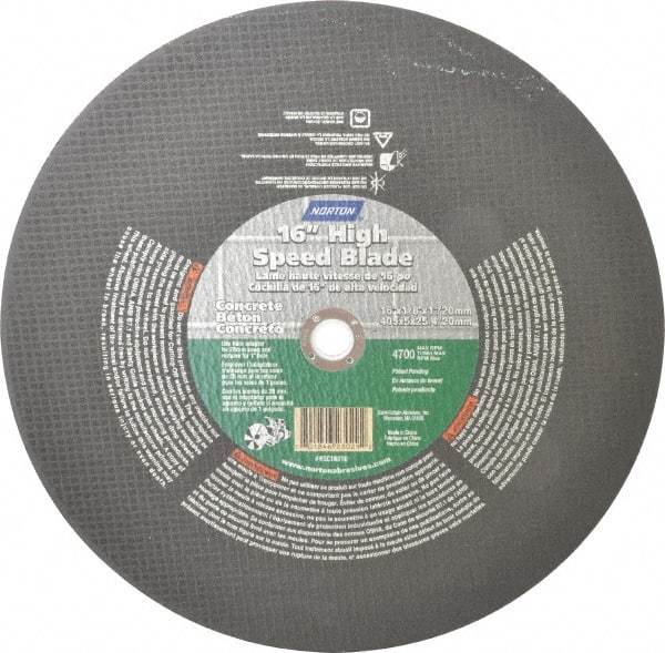 Norton - 16" 24 Grit Silicon Carbide Cutoff Wheel - 1/8" Thick, 1" Arbor, 4,800 Max RPM, Use with Electric & Gas Powered Saws - Apex Tool & Supply