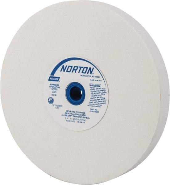 Norton - 150 Grit Aluminum Oxide Bench & Pedestal Grinding Wheel - 8" Diam x 1" Hole x 1" Thick, 3600 Max RPM, J Hardness, Very Fine Grade , Vitrified Bond - Apex Tool & Supply