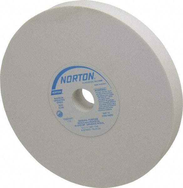 Norton - 100 Grit Aluminum Oxide Bench & Pedestal Grinding Wheel - 8" Diam x 1" Hole x 1" Thick, 3600 Max RPM, J Hardness, Fine Grade , Vitrified Bond - Apex Tool & Supply