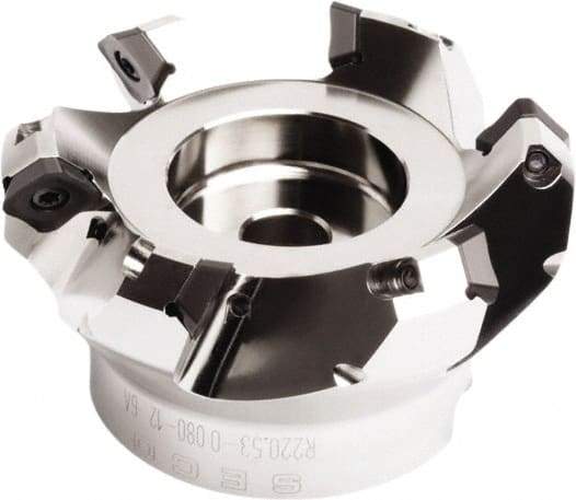 Seco - 6.93" Cut Diam, 2" Arbor Hole, 0.295" Max Depth of Cut, 45° Indexable Chamfer & Angle Face Mill - 10 Inserts, SE.. 1505 Insert, Right Hand Cut, 10 Flutes, Series QuattroMill - Apex Tool & Supply
