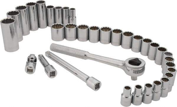 Paramount - 34 Piece 3/8" Drive Standard Deep Socket Set - 12 Points, 5/16 to 7/8", 8 to 19mm, Inch/Metric Measurement Standard - Apex Tool & Supply