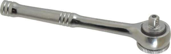 Paramount - 1/4" Drive Round Head Quick-Release Ratchet - Chrome Finish, 5-3/4" OAL, 45 Gear Teeth, Full Polished Knurled Handle - Apex Tool & Supply