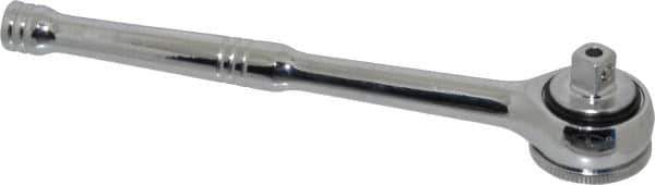 Paramount - 3/8" Drive Round Head Quick-Release Ratchet - Chrome Finish, 7-29/32" OAL, 45 Gear Teeth, Full Polished Knurled Handle - Apex Tool & Supply