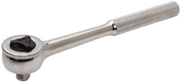 Paramount - 3/8" Drive Round Head Quick-Release Ratchet - Chrome Finish, 7-29/32" OAL, 45 Gear Teeth, Full Polished Knurled Handle, Reversible with Knurled Speed Ring Head - Apex Tool & Supply
