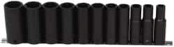 Paramount - 11 Piece 1/2" Drive Deep Well Impact Socket Set - 6 Points, 7/16" to 1-1/16" Range, Inch Measurement Standard - Apex Tool & Supply