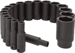 Paramount - 19 Piece 1/2" Drive Deep Well Impact Socket Set - 6 Points, 3/8" to 1-1/2" Range, Inch Measurement Standard - Apex Tool & Supply
