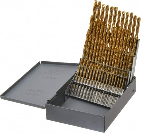 Hertel - 118° Point, TiN Finish, High Speed Steel Jobber Length Drill Bit Set - Apex Tool & Supply