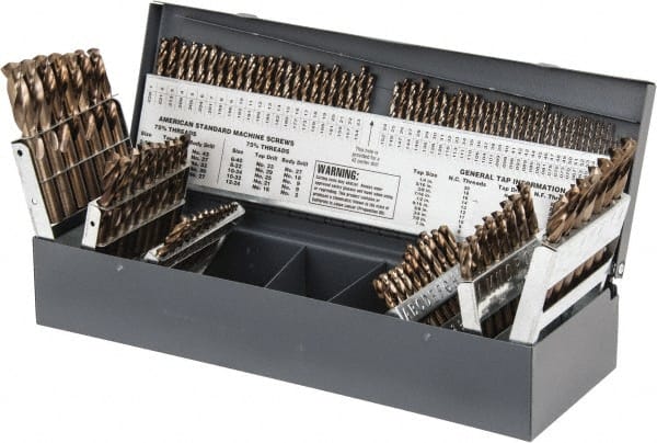 Hertel - 1/16 to 1/2", 135° Point, Gold Finish, Cobalt Screw Machine Length Drill Bit Set - Apex Tool & Supply