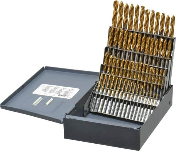Hertel - 135° Point, TiN Finish, High Speed Steel Screw Machine Length Drill Bit Set - Apex Tool & Supply
