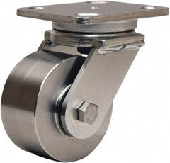 Hamilton - 4" Diam x 2" Wide x 5-5/8" OAH Top Plate Mount Swivel Caster - Forged Steel, 850 Lb Capacity, Delrin Bearing, 4 x 5" Plate - Apex Tool & Supply