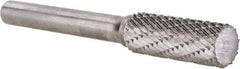 Atrax - 3/8" Cut Diam, 1/4" Shank Diam, Cylinder Head Double Cut Burr - Carbide, Flat End, 1" LOC, 2-1/4" OAL - Apex Tool & Supply