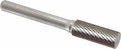 Atrax - 3/8" Cut Diam, 1/4" Shank Diam, Cylinder Head Single Cut Burr - Carbide, Flat End, 1" LOC, 2-1/4" OAL - Apex Tool & Supply