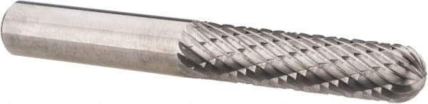 Atrax - 1/4" Cut Diam, 1/4" Shank Diam, Cylinder with Radius Head Double Cut Burr - Radius End, 1" LOC, 2" OAL - Apex Tool & Supply