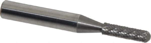 Atrax - 5/32" Cut Diam, 1/4" Shank Diam, Cylinder with Radius Head Double Cut Burr - Radius End, 5/8" LOC, 2-1/4" OAL - Apex Tool & Supply