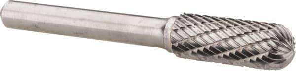 Atrax - 3/8" Cut Diam, 1/4" Shank Diam, Cylinder with Radius Head Double Cut Burr - Radius End, 1" LOC, 2-1/4" OAL - Apex Tool & Supply