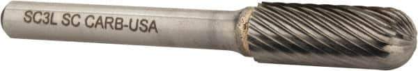 Atrax - 3/8" Cut Diam, 1/4" Shank Diam, Cylinder with Radius Head Single Cut Burr - Carbide, Radius End, 1" LOC, 2-1/4" OAL - Apex Tool & Supply