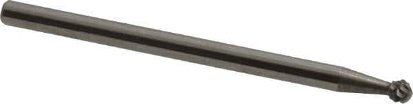 Atrax - 3/32" Cut Diam, 3/32" Shank Diam, Ball Head Double Cut Burr - 3/32" LOC, 1-1/4" OAL - Apex Tool & Supply