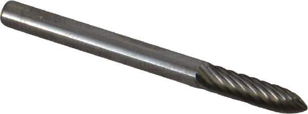 Atrax - 1/8" Cut Diam, 1/8" Shank Diam, Tree Head Single Cut Burr - Carbide, Point End, 1/2" LOC, 1-1/2" OAL - Apex Tool & Supply