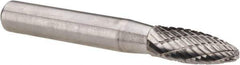 Atrax - 1/4" Cut Diam, 1/4" Shank Diam, Flame Head Double Cut Burr - Carbide, Radius End, 3/8" LOC, 2" OAL - Apex Tool & Supply