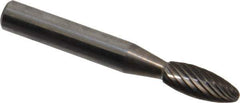 Atrax - 1/4" Cut Diam, 1/4" Shank Diam, Flame Head Single Cut Burr - Carbide, Radius End, 3/8" LOC, 2" OAL - Apex Tool & Supply