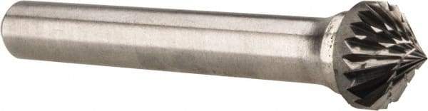 Atrax - 3/8" Cut Diam, 1/4" Shank Diam, Cone Head Double Cut Burr - 3/16" LOC, 2" OAL - Apex Tool & Supply