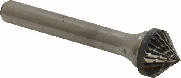Atrax - 1/2" Cut Diam, 1/4" Shank Diam, Cone Head Double Cut Burr - 1/4" LOC, 2-1/4" OAL - Apex Tool & Supply
