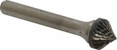 Atrax - 1/2" Cut Diam, 1/4" Shank Diam, Cone Head Double Cut Burr - 1/4" LOC, 2-1/4" OAL - Apex Tool & Supply