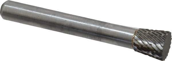 Atrax - 3/8" Cut Diam, 1/4" Shank Diam, Inverted Cone Head Double Cut Burr - Carbide, Flat End, 3/8" LOC, 2-1/4" OAL - Apex Tool & Supply