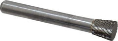Atrax - 3/8" Cut Diam, 1/4" Shank Diam, Inverted Cone Head Double Cut Burr - Carbide, Flat End, 3/8" LOC, 2-1/4" OAL - Apex Tool & Supply