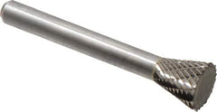 Atrax - 1/2" Cut Diam, 1/4" Shank Diam, Inverted Cone Head Double Cut Burr - Carbide, Flat End, 1/2" LOC, 2-1/4" OAL - Apex Tool & Supply