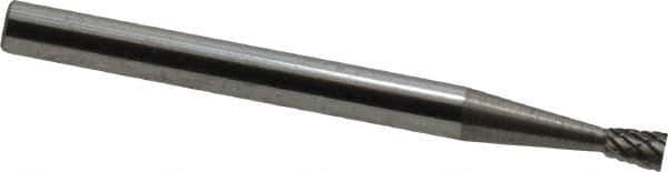 Atrax - 3/32" Cut Diam, 1/8" Shank Diam, Inverted Cone Head Double Cut Burr - Carbide, Flat End, 3/16" LOC, 1-1/2" OAL - Apex Tool & Supply