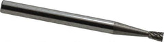 Atrax - 3/32" Cut Diam, 1/8" Shank Diam, Inverted Cone Head Double Cut Burr - Carbide, Flat End, 3/16" LOC, 1-1/2" OAL - Apex Tool & Supply