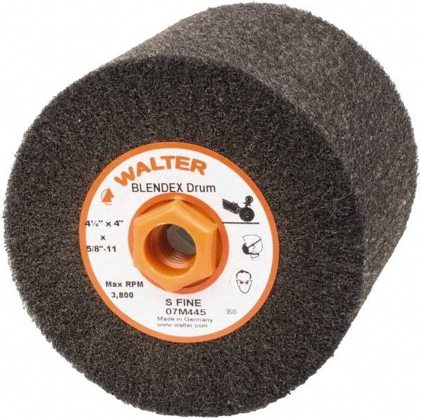 WALTER Surface Technologies - 4-1/2" Diam Aluminum Oxide Unmounted Flap Wheel - 5/8" Hole, 5/8-11 Thread, 4" Wide, Nonwoven, Very Fine Grade, 3,800 Max RPM - Apex Tool & Supply