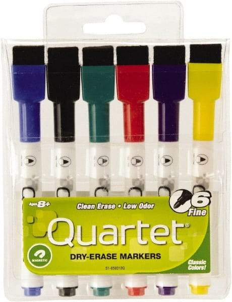 Quartet - Low-Odor ReWritables Fine Point, Classic, 6 Set Dry Erase Markers - For Use with Dry Erase Marker Boards - Apex Tool & Supply