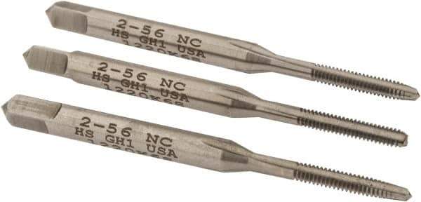 Hertel - #2-56 UNC, 3 Flute, Bottoming, Plug & Taper, Bright Finish, High Speed Steel Tap Set - 1-3/4" OAL, 2B/3B Class of Fit - Apex Tool & Supply