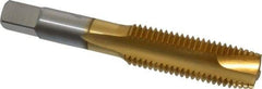 Hertel - M16x2.00 Metric Coarse, 3 Flute, TiN Finish, High Speed Steel Spiral Point Tap - Plug Chamfer, Right Hand Thread, 3-13/16" OAL, 1-13/16" Thread Length, 0.48" Shank Diam, 6H Class of Fit - Exact Industrial Supply
