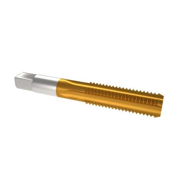 Hertel - M16x2.00 Metric Coarse 6H 4 Flute TiN Finish High Speed Steel Straight Flute Standard Hand Tap - Bottoming, Right Hand Thread, 3-13/16" OAL, 1-13/16" Thread Length, D7 Limit, Oversize - Apex Tool & Supply
